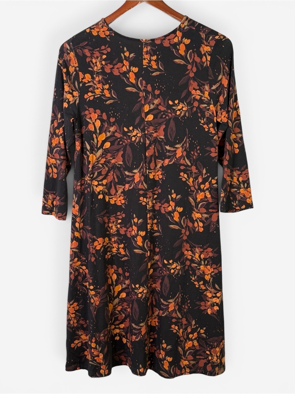 Garnet Hill Seamed Knit Trapeze Dress M Floral Knee Length Tencel Swing - Picture 3 of 9